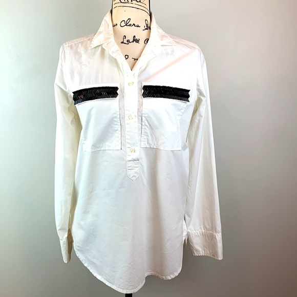 J. Crew Chevron Beaded Popover In White - Picture 6 of 7